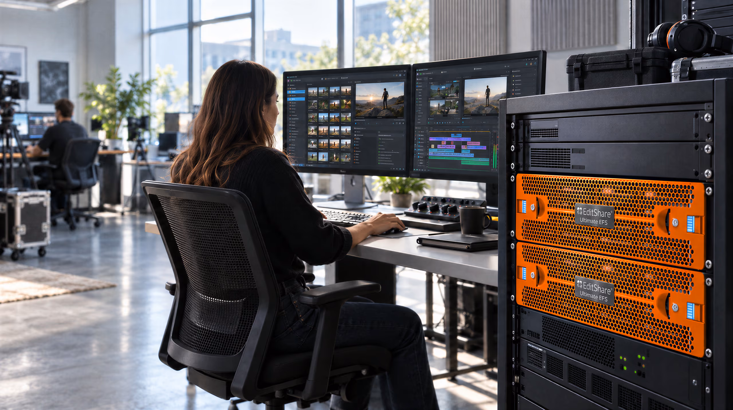 Media professional monitoring EditShare EFS system analytics