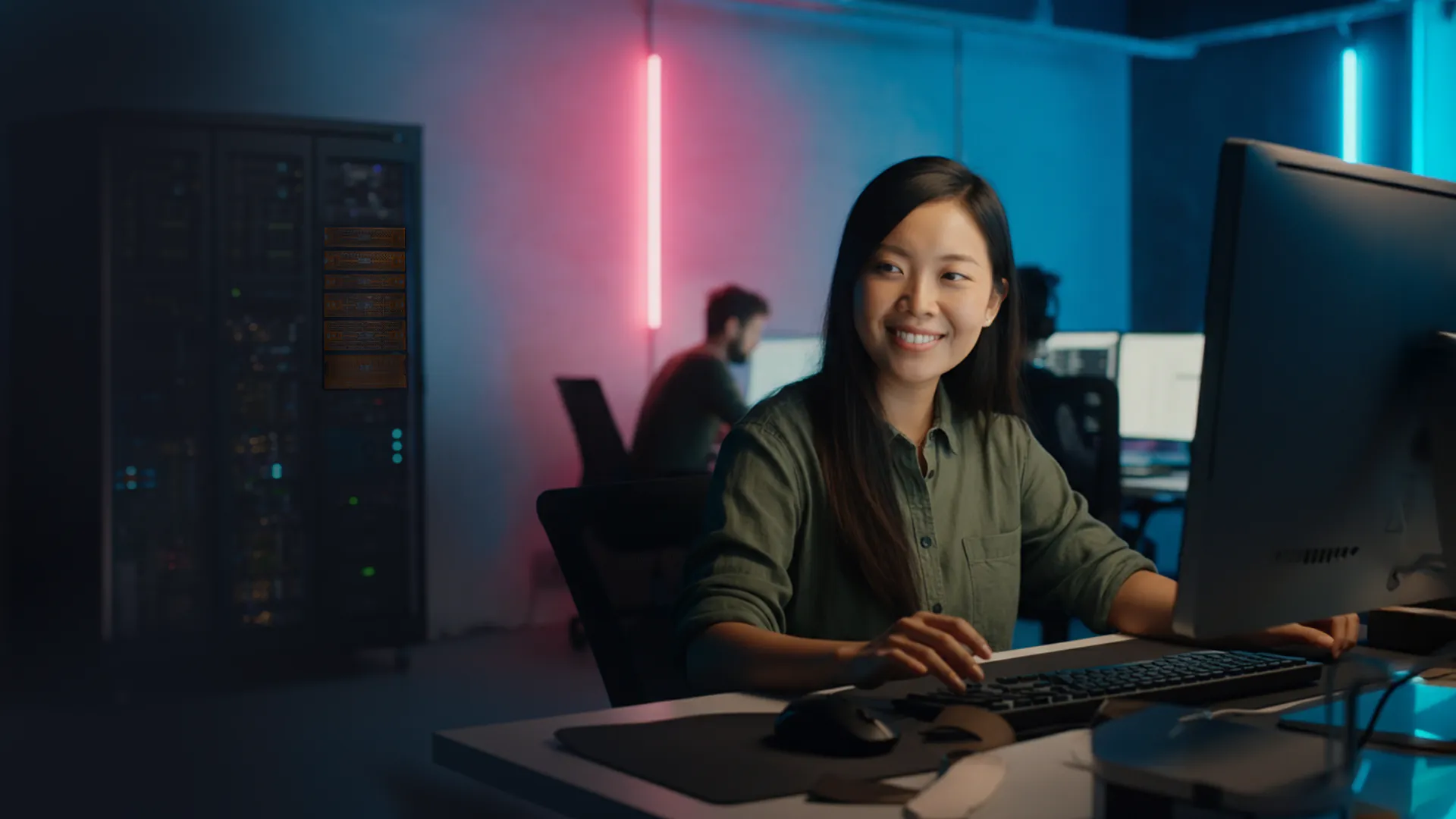 Editor working in a suite backed by EditShare Ultimate EFS NVMe storage