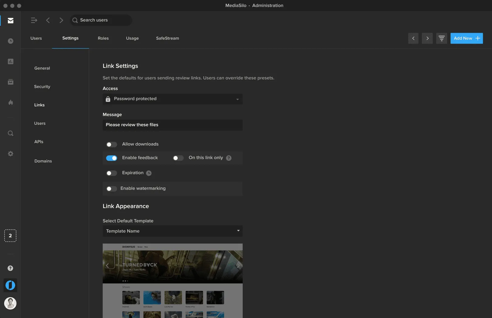 MediaSilo private and password-protected review links