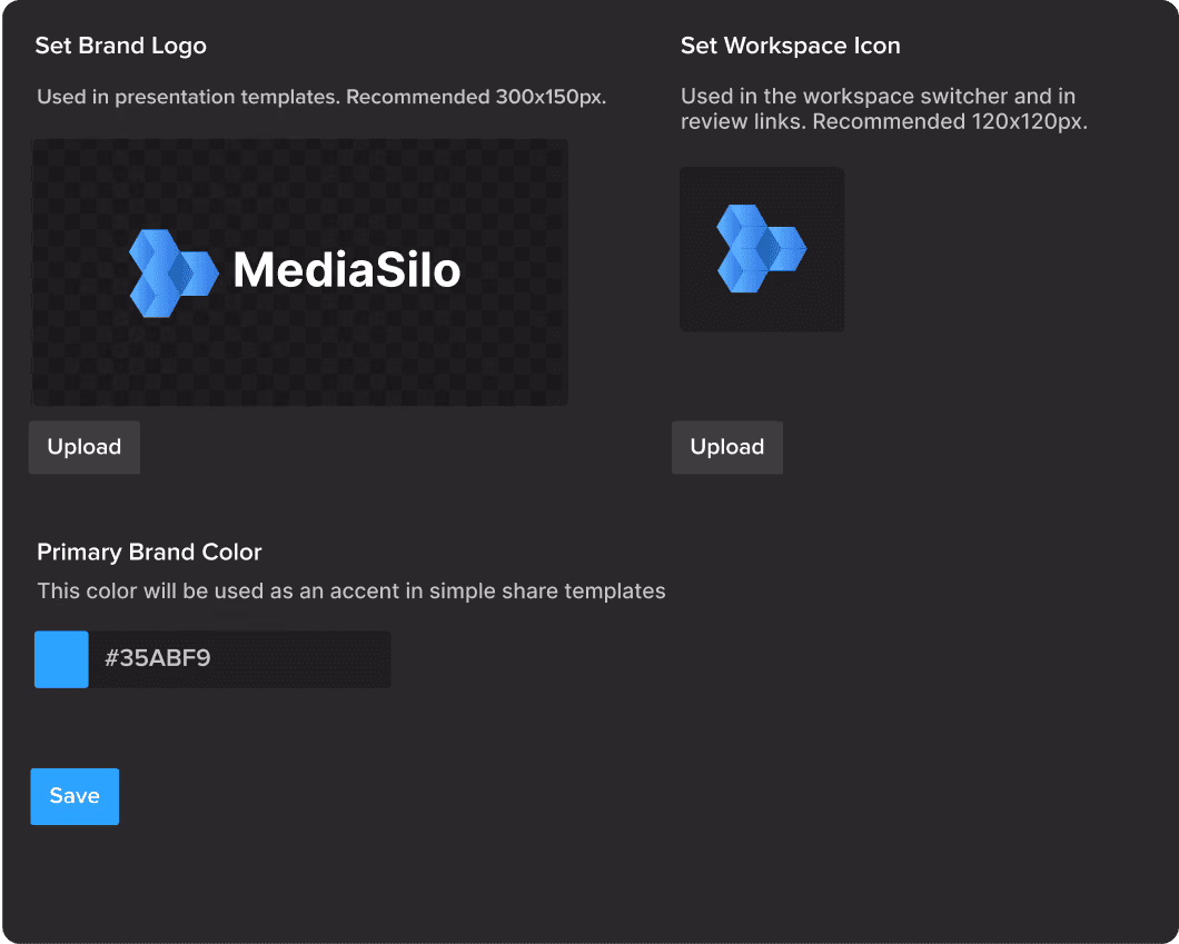 Custom branded MediaSilo review link
