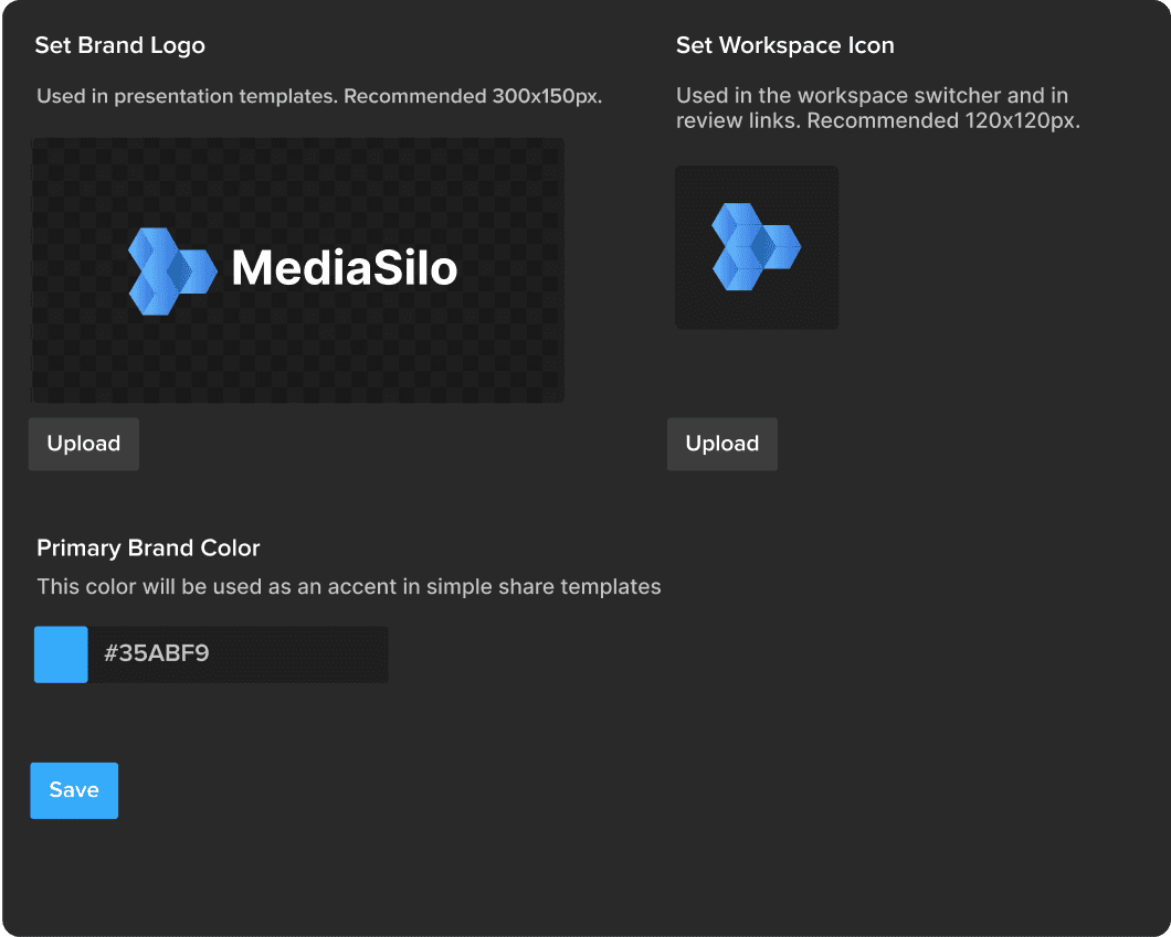 Custom branded MediaSilo review link