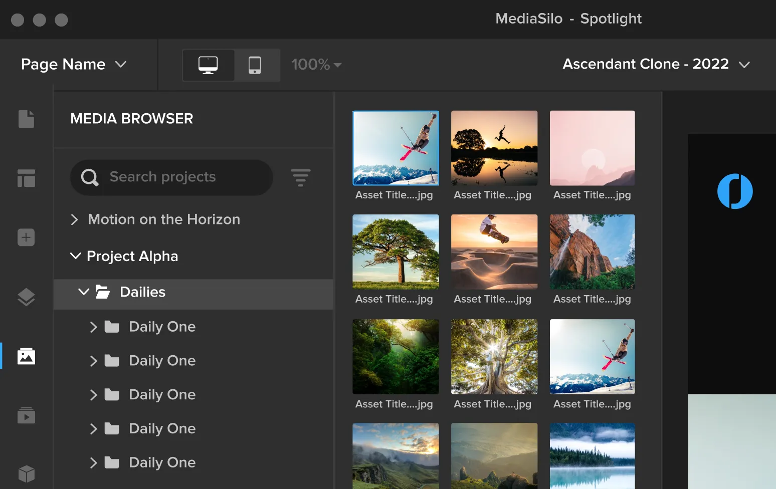 MediaSilo media browser with auto-updating project assets