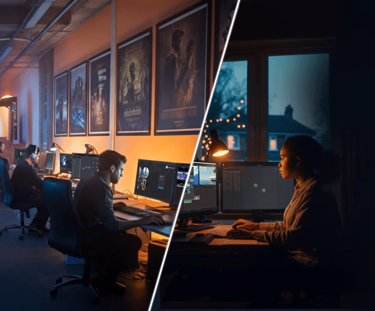 Editors working across an on-premise studio and a home setup on the same FLEX on AWS project